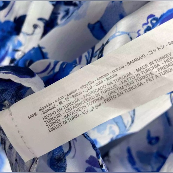 Zara Blue Floral Paisley Poplin Button Front Shirt | Long  Sleeves | Small | New - Picture 7 of 14